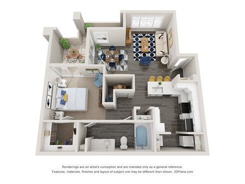 Floor plan for 1 bed, 1 bath, 762 sqft